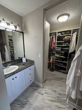 Primary Bathroom featuring vanity and walk-in closet