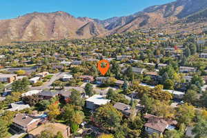 Aerial view featuring a mountain .  Heart of Olympus Cove