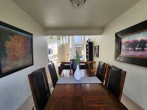 View of carpeted dining room