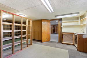 Storage area under the garage.  Although this room has been used as a bedroom in the past.  It does have heat.  It is currently being used as storage and lots of shelving is included.