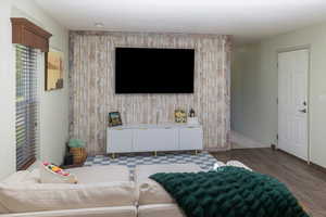 Living room featuring dark hardwood / wood-style floors