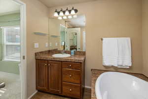 Bathroom featuring vanity and a bathing tub