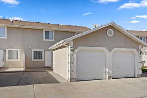 Exterior space with a garage