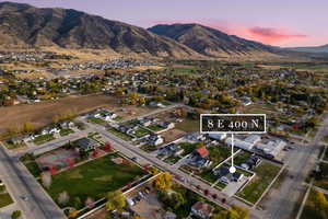 Aerial view at dusk with a mountain view