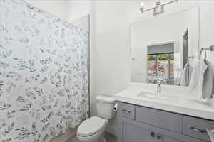 Bathroom with vanity and toilet