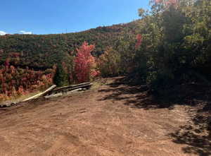 View of mountain featuring autumn colors