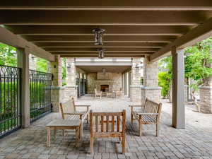 Amble seating for hosting parties by the pool.