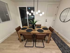 Dining area featuring light wood-type flooring