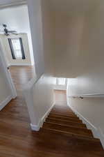 Stairs  wood-style floors and ceiling fan