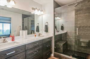 Bathroom featuring vanity and walk in shower