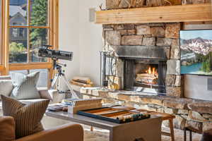 Living room with a fireplace