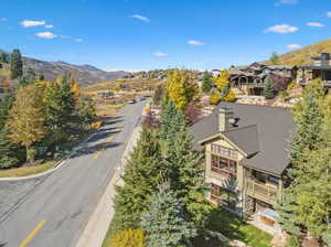 Drone / aerial view featuring a mountain view