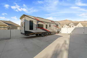 Exterior space featuring a mountain view