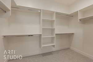 Spacious closet with carpet flooring