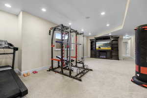 Exercise room featuring carpet floors