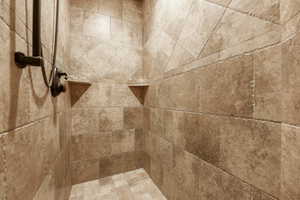 Interior details featuring a tile shower