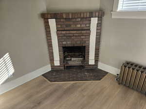 Details featuring hardwood / wood-style flooring and radiator