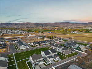 Aerial view at dusk with a mountain view