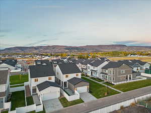 Aerial view featuring a mountain view