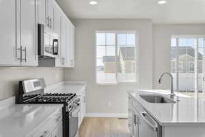 Kitchen featuring sink, stainless steel appliances, a wealth of natural light, and light hardwood / wood-style flooring