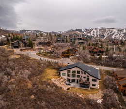 Aerial view featuring a mountain view