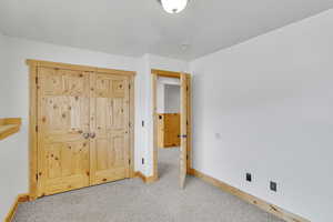 Unfurnished bedroom with light carpet