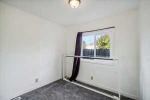 Empty room with dark colored carpet