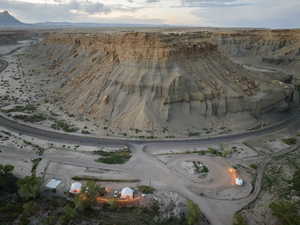 Aerial view featuring a mountain view