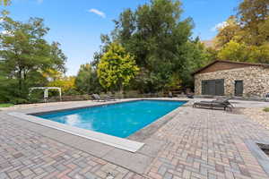 Detached garage with pool