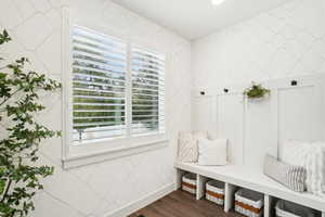 Mudroom featuring dark hardwood / wood-style floors and a healthy amount of sunlight