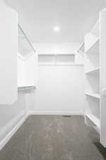 Spacious closet with carpet flooring