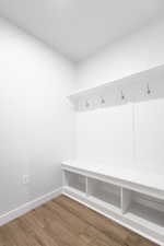 Mudroom featuring hardwood / wood-style flooring