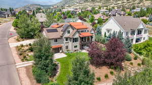 Drone / aerial view featuring a mountain view