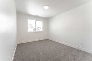 Spare room featuring carpet and a textured ceiling