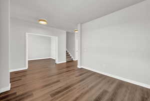 Unfurnished room featuring dark hardwood / wood-style floors