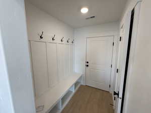 Mudroom featuring light hardwood / wood-style flooring