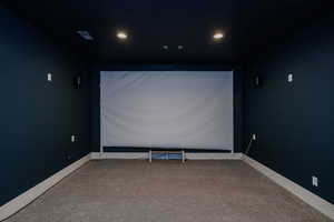 Home theater with carpet flooring