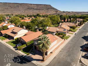 Aerial view with a mountain view looking east