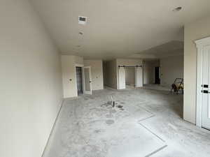 Interior space with a barn door