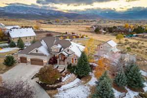 Aerial view at dusk with a mountain view