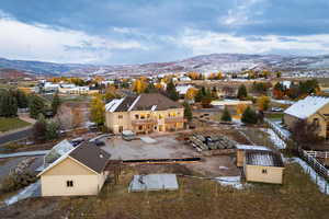 Drone / aerial view with a mountain view