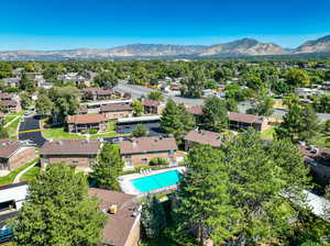 Aerial view featuring a mountain view