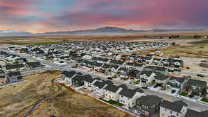 Aerial view at dusk with a mountain view