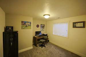 Office area featuring carpet