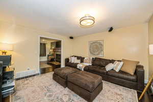 Living room featuring bamboo / wood-style floors