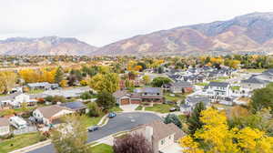 Drone / aerial view featuring a mountain view