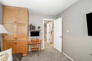 Storage and desk area in living room