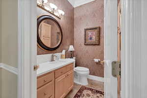 Bathroom off living room and kitchen