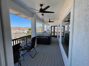 Wooden deck with ceiling fan