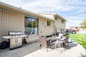 View of patio with area for grilling